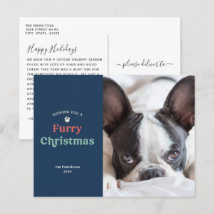 Postal Festiva Mascota Navideña Peluda Azul