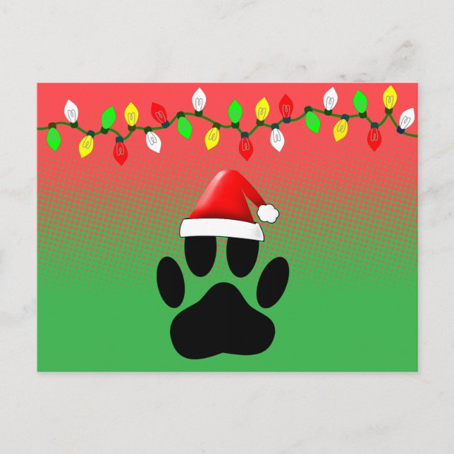 Postal Festiva Mascota Paw Imprimir Santa Hat Navidades Luces (Anverso)