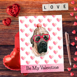 Postal Festiva Mastín inglés sé mi perro del día de San Valentín