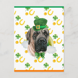 Postal Festiva Mastín Inglés Shamrock Día de San Patricio