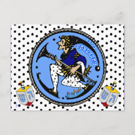 Postal Festiva Maxfield Parrish-y Hanukkah Elf y Dreidel