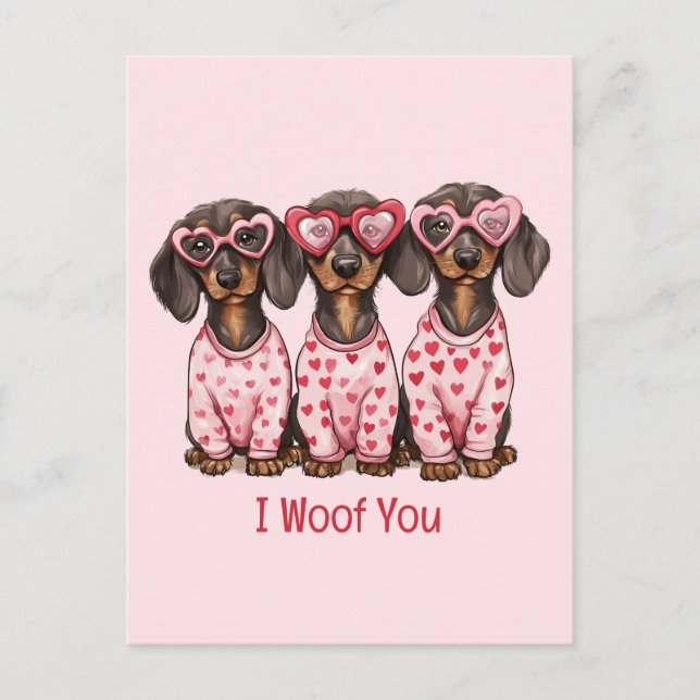 Postal Festiva Me Gusta Día de San Valentín Dachshund Dogs (Anverso)