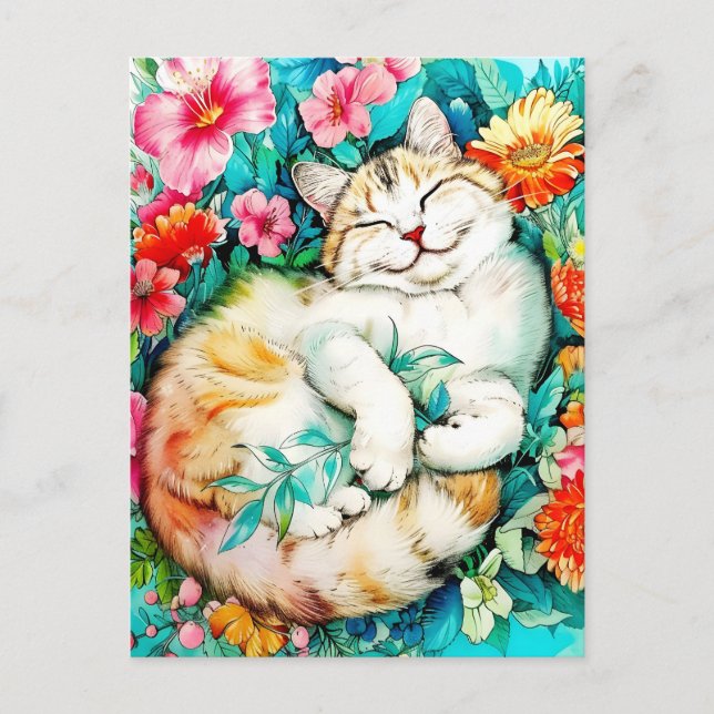 Postal Festiva Meadow Blossom Cat Bliss Watercolor (Anverso)