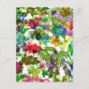 Postal Festiva Meadow Summer Blossoms Botánica Garden Watercolor