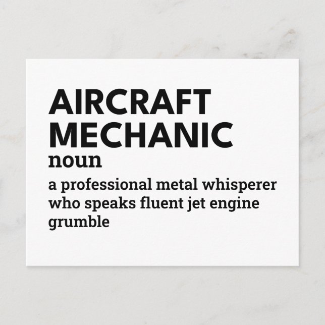 Postal Festiva Mecánico de aeronaves - Definición del humor (Anverso)