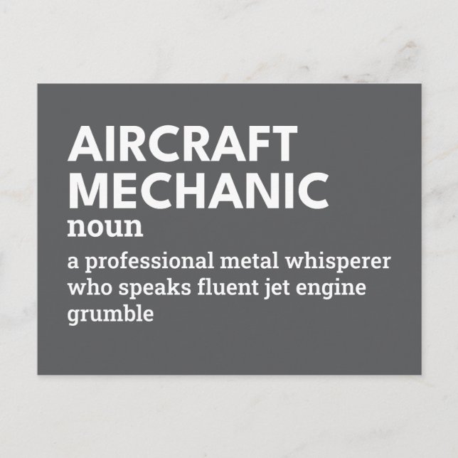 Postal Festiva Mecánico de aeronaves - Definición divertida (Anverso)