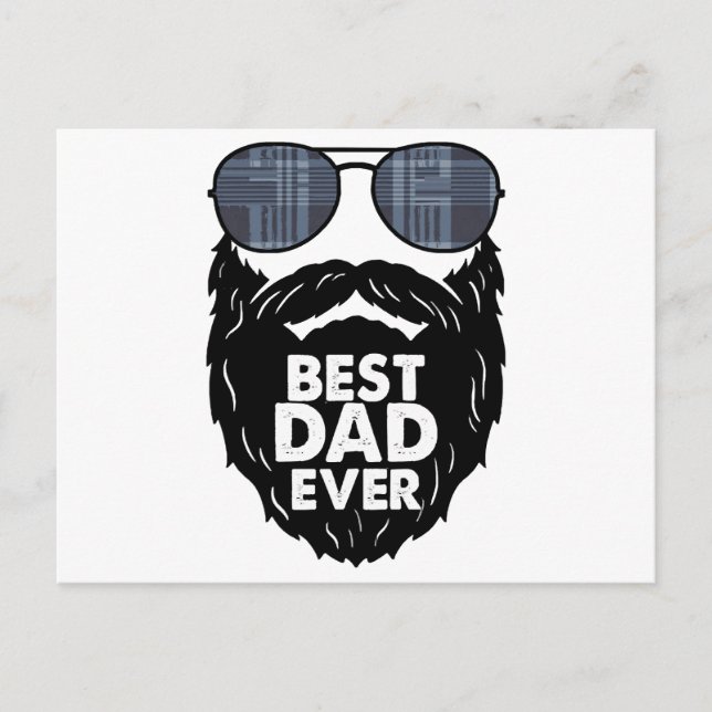 Postal Festiva Mejor Papá del mundo; barba; Papá barbudo; gafas d (Anverso)