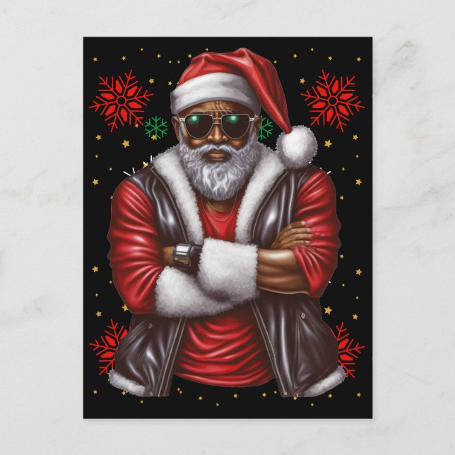 Postal Festiva Melanin Navidades de Black Man Papá Noel Noel (Anverso)