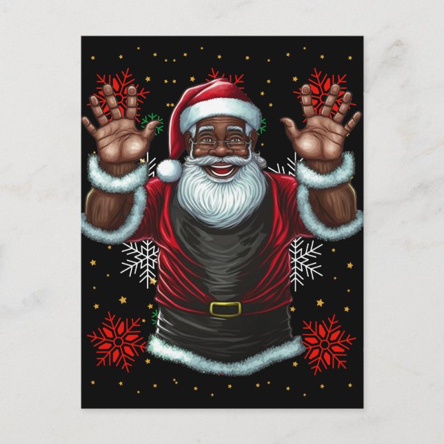 Postal Festiva Melanin Navidades de Black Man Papá Noel Noel (Anverso)
