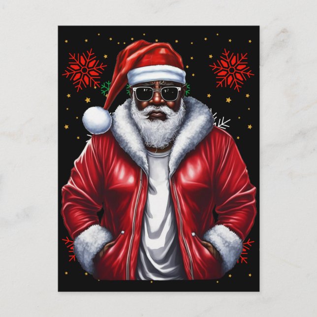 Postal Festiva Melanin Navidades de Black Man Papá Noel Noel (Anverso)