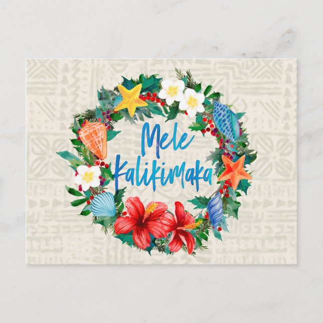 Postal Festiva Mele Kalikimaka Hawaiian Christmas Wreath (Anverso)