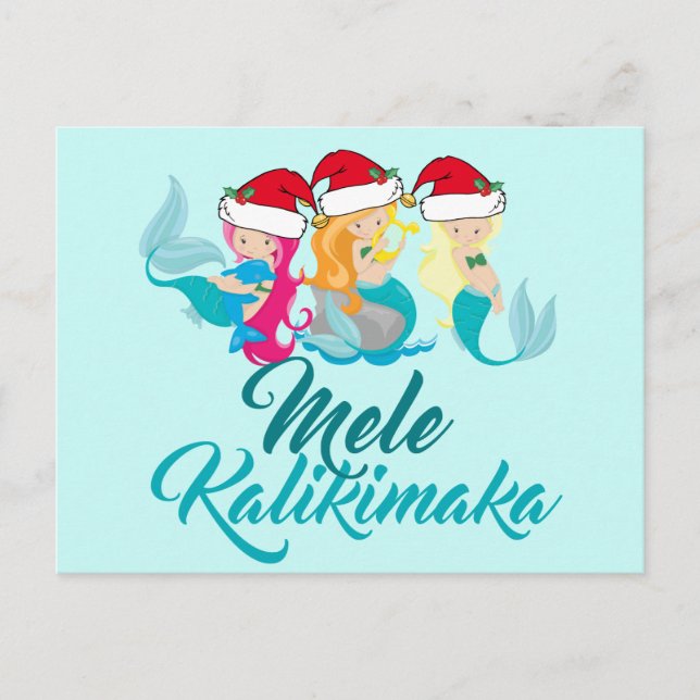 Postal Festiva Mele Kalikimaka Mermaid Christmas Cute Hawaiian (Anverso)