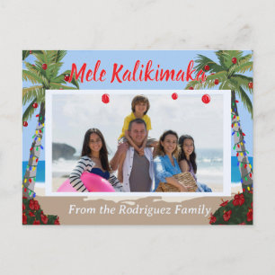 Postal Festiva Mele Kalikimaka Playa Hawaiana Foto Personalizada