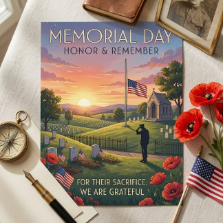 Postal Festiva Memorial Day Illustrated Soldier Saluting Poppies