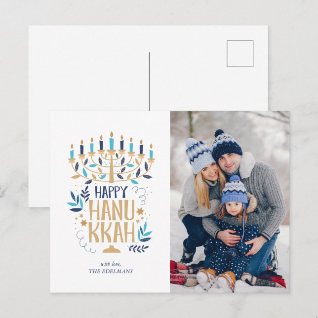 Postal Festiva Menorah feliz Hanukkah (Anverso / Reverso)