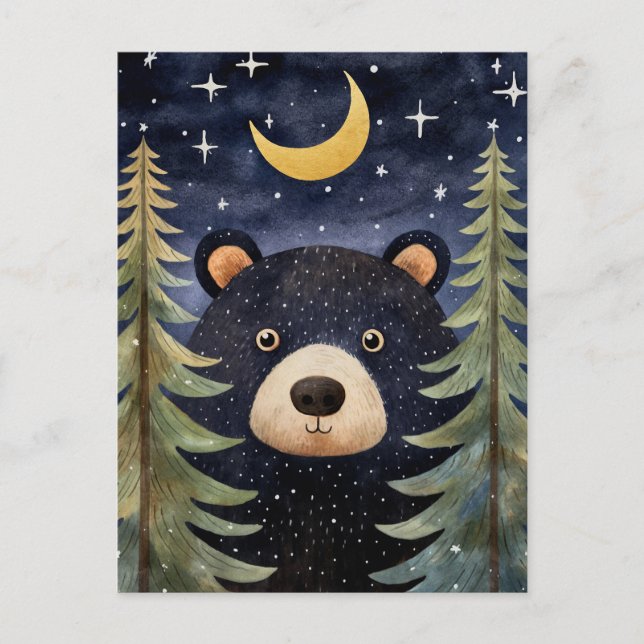 Postal Festiva Mensaje de la luna nocturna del oso negro para nav (Anverso)