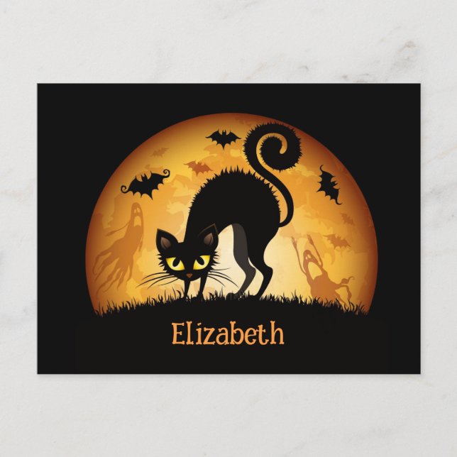 Postal Festiva Mensaje de Personalizado de gato negro para niños  (Anverso)