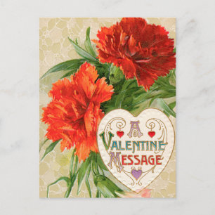 Postal Festiva Mensaje El día de San Valentín vintage, Flores de