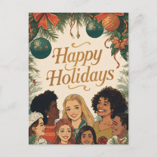 Postal Festiva Mensaje Navideño Vintage Familia Año Nuevo