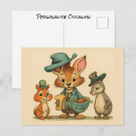 Postal Festiva Mensajeros Divertidos Animales de Dibujos Animados