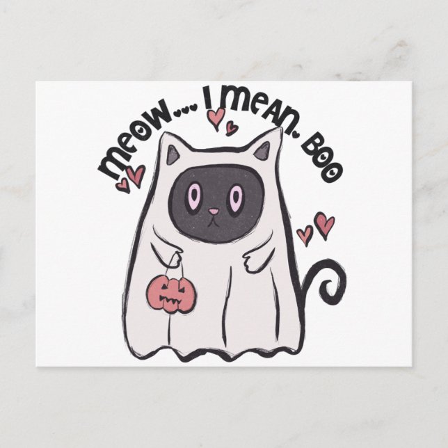 Postal Festiva Meow I Meau Boo Black Cat Halloween (Anverso)