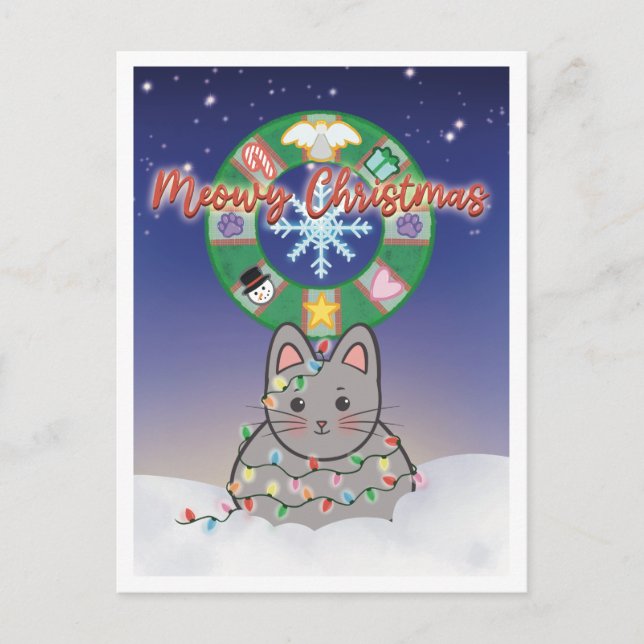 Postal Festiva Meowy Christmas Holiday Cat Postcard (Anverso)