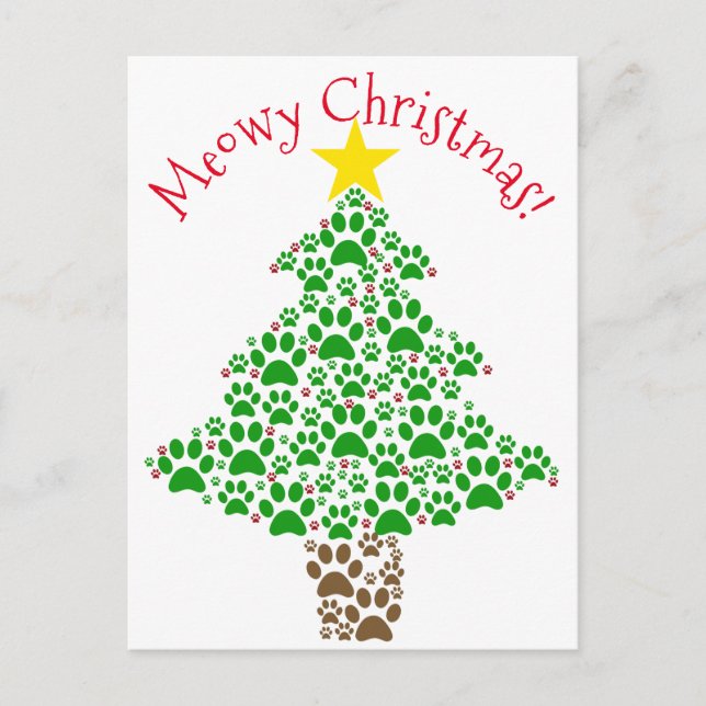 Postal Festiva Meowy Navidades Funny Cat Paw Print Photo (Anverso)