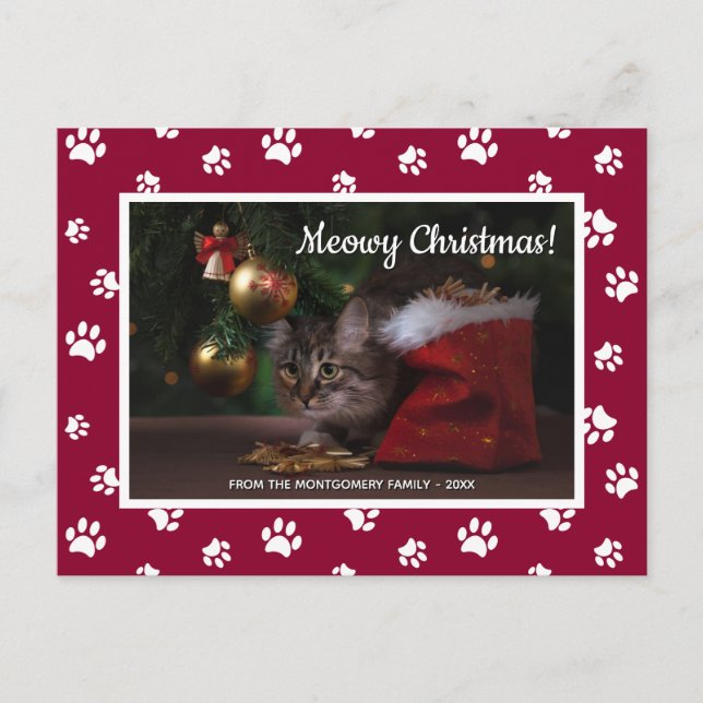 Postal Festiva  ¡Meowy Navidades! Pintura blanca corta imprime fo (Anverso)