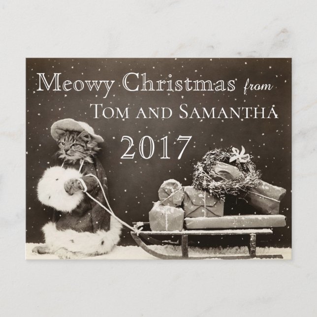 Postal Festiva Meowy Navidades vintage Cat Funny Navidades (Anverso)