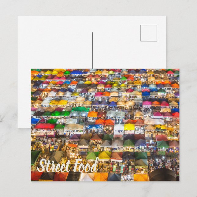 Postal Festiva Mercado de alimentos callejeros Rod Fai Bangkok Ta (Anverso / Reverso)