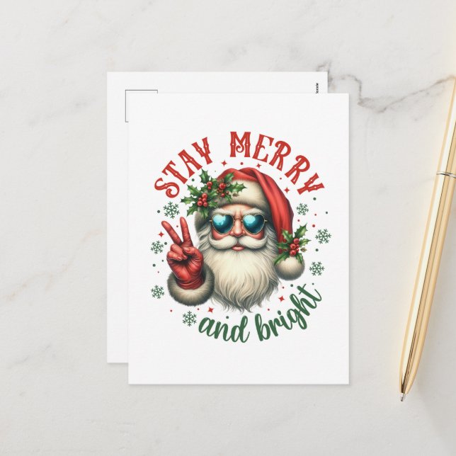 Postal Festiva Merry bright add message Santa (Anverso/Reverso In Situ)