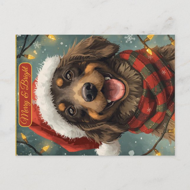 Postal Festiva Merry Bright Holiday Dog Postcard (Anverso)