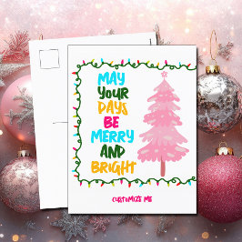 Postal Festiva Merry Bright Pink Christmas Tree Cuate Personaliza