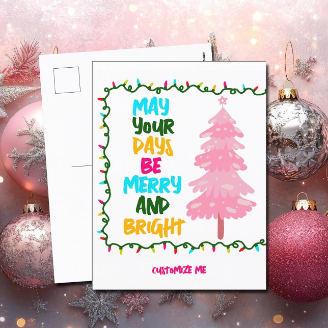 Postal Festiva Merry Bright Pink Christmas Tree Cuate Personaliza (Subido por el creador)