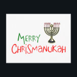 Postal Festiva Merry Chrismanukah - Navidades Chanukah Menorah<br><div class="desc">La manera perfecta de celebrar tanto a los Navidades como a Hanukah al mismo tiempo. Feliz Navidad   Feliz Chanukah = Feliz Chrismanukah,  completado con Velas de Candy Cane Menorah.</div>