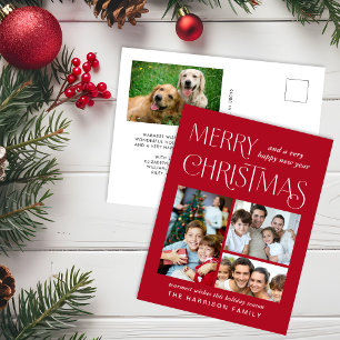 Postal Festiva Merry Christmas 4 Photo Red
