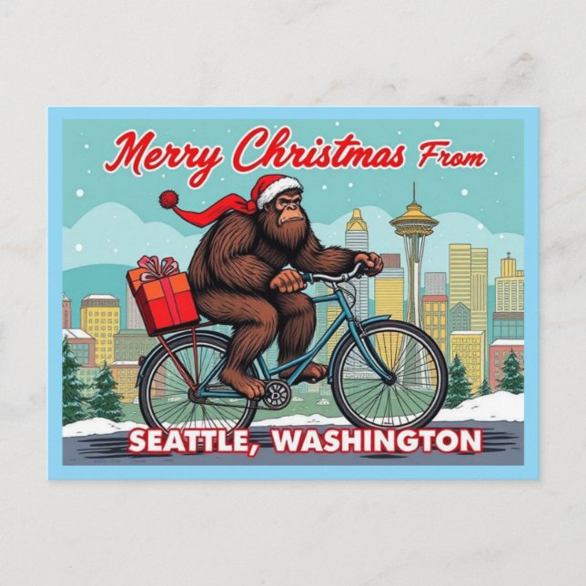 Postal Festiva Merry Christmas Bigfoot From Seattle Washington (Anverso)