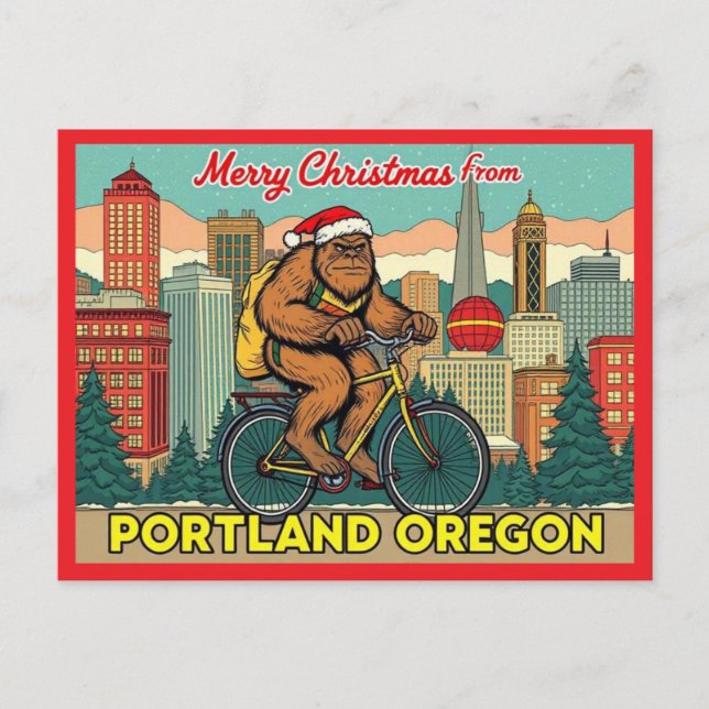 Postal Festiva Merry Christmas Bigfoot Portland Oregon (Anverso)
