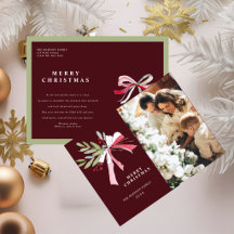 Merry Christmas Burgundy Coquette Bow Family Photo