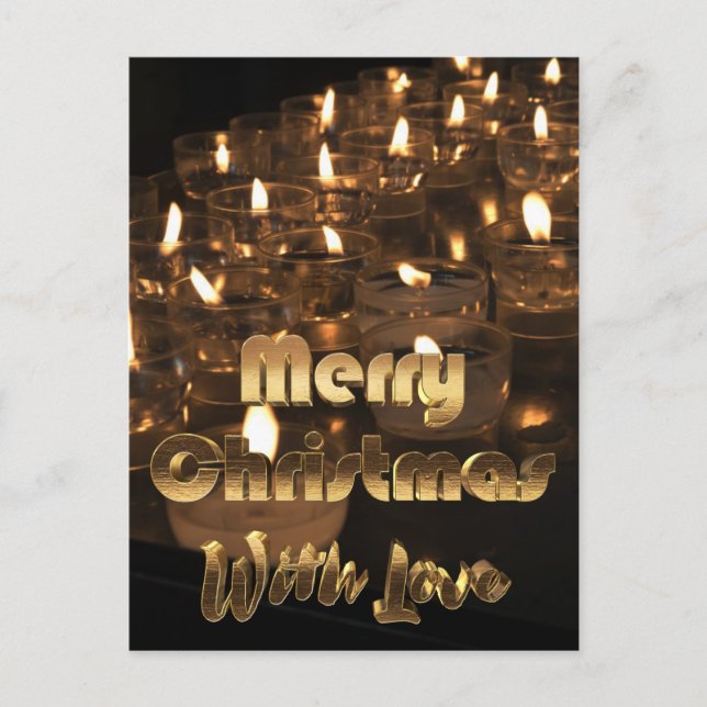 Postal Festiva Merry Christmas Candles Gold Typography (Anverso)