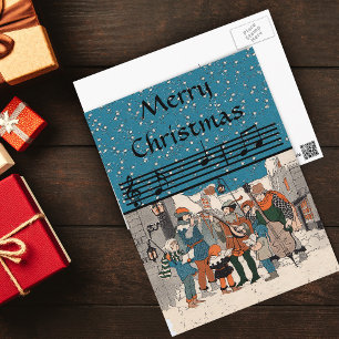 Postal Festiva Merry Christmas Carolers PostCard