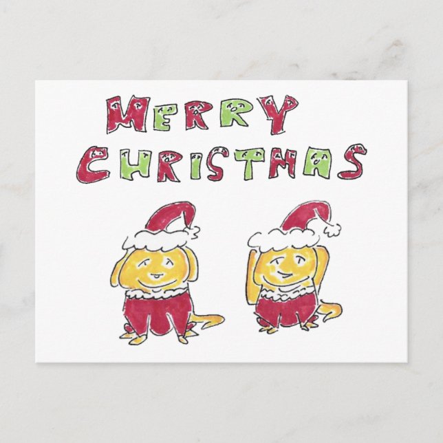 Postal Festiva Merry Christmas Cartoon Yellow Labs  (Anverso)