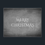 Postal Festiva Merry Christmas Chalkboard Typography Black White<br><div class="desc">Feliz Chalkboard Christmas Blackboard Aspecto Elegante Escritura a mano Typografía Gris Black Holiday Regalos de temporada</div>