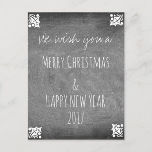Postal Festiva Merry Christmas Chalkboard Typography Holly