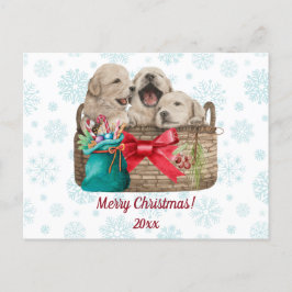 Postal Festiva Merry Christmas Cute Golden Retriever Cuppies