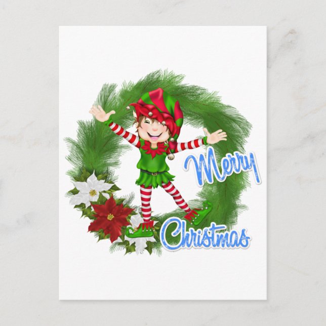 Postal Festiva Merry Christmas Elf (Anverso)