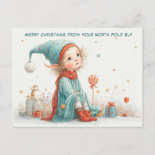 Postal Festiva Merry Christmas from Your North Pole Elf | Cute (Anverso)