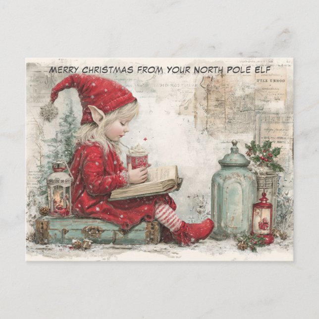Postal Festiva Merry Christmas from Your North Pole Elf | Cute (Anverso)