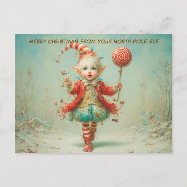 Postal Festiva Merry Christmas from Your North Pole Elf | Cute (Anverso)