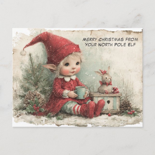 Postal Festiva Merry Christmas from Your North Pole Elf | Cute (Anverso)